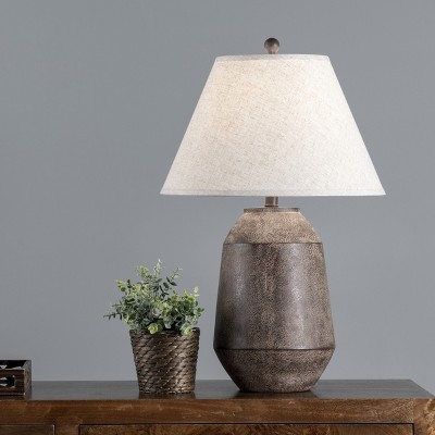 Rustic Brown Resin Table Lamp with White Fabric Shade