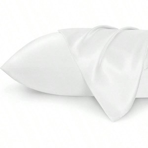 Satin Pillowcases, Queen Size, 2pcs, Pure White, Cooling, Envelope Closure, Gifts for Women Men - 1 of 4