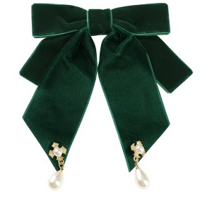INSPIRE CHIC Women's Retro Velvet Ribbon Pre-Tied Big Bowknot Brooch Pin - 1 of 4