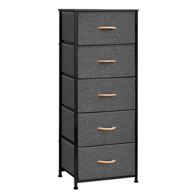 Pellebant Vertical Dresser for Bedroom Storage Tower 5-Drawer Steel Frame Wood Top Easy Pull Non-woven Fabrics Drawer
