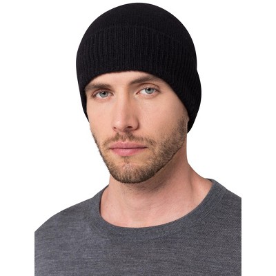 Style Republic Men’s 100% Pure Cashmere Ribbed Edge Beanie - Black : Target