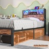 CLIHOME Twin Size Bed Frame with Storage Headboard, Metal Platform Bed with Charging Station, Bookcase Storage - 4 of 4
