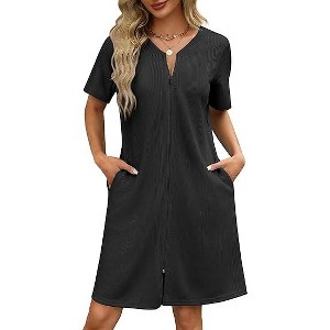 Ekouaer Women Zipper Robes Waffle Short Bathrobe Lightweight House Coat with Pockets Soft Nightgown - 1 of 4