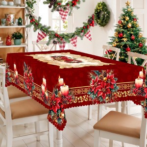 Christmas Tablecloth, Snowman Tablecloth, Christmas Tree Tablecloth Washable Table Cover for Home Kitchen Holiday Deco - 1 of 4
