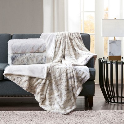Vynxaria Oversized Faux Fur Throw - Luxurious Marble Print & Soft Comfort