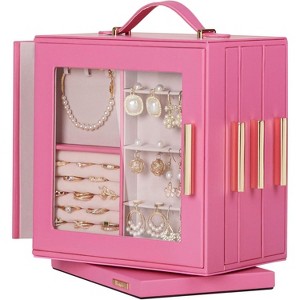360° Rotating Jewelry Box with Mirror & 7 Drawers, Large Necklace Earring Ring Organizer Storage Case, Christmas Gift - 1 of 4