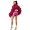 Slickblue Women's Metallic Fringe Bolero Jacket, Long Sleeve Crop Style with Hook Front, Party Layer, Pink, Size S-L - 4 of 4