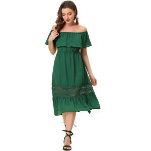 Allegra K Women's Off Shoulder Ruffle Lace Insert High Waist Short Sleeve Flowy Maxi Dress - 1 of 4