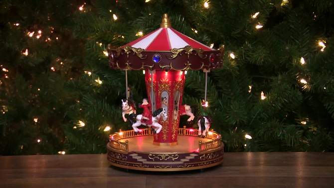 Northlight LED Lighted and Animated Horses Christmas Carousel Village Display - 11" - Red and White, 2 of 8, play video