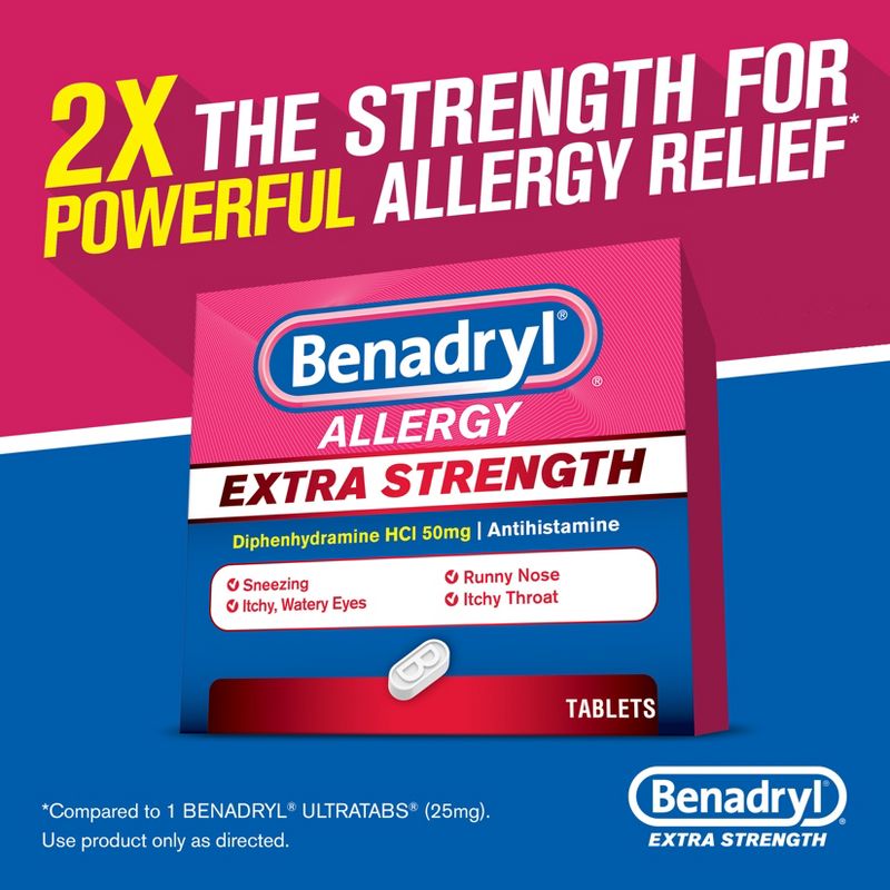 Benadryl Extra Strength Diphenhydramine Antihistamine Allergy Relief Tablets - 24ct, 4 of 10