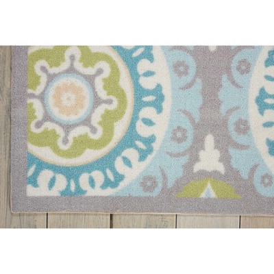 Jade and Aqua Circular Synthetic Outdoor Rug