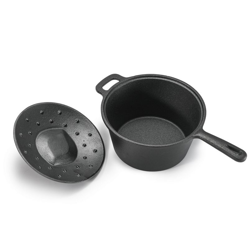 COMMERCIAL CHEF Pre-Seasoned Cast Iron 2.0 Qt Saucepan with Lid, Black, 3 of 10