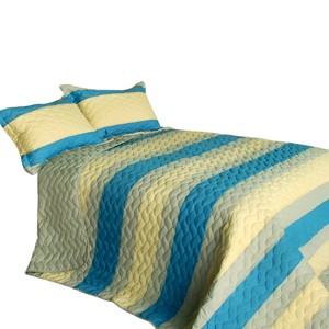 Slickblue 3 PC Handmade Full/Queen Quilt Set, Reversible Vermicelli Quilted, Horizontal Stripes, 37 Color Options - 1 of 4