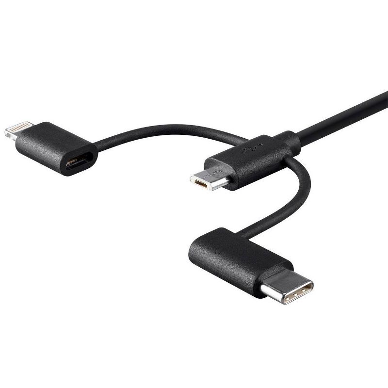 Monoprice USB & Lightning Cable - 3 Feet - Black | MFi Certified USB to Micro USB + USB Type-C + Lightning 3 in 1 Charge & Sync Cable, 3 of 7