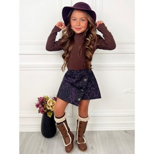 Fall Fierce Top & Leopard Denim Skort Set Mia Belle Girls - 1 of 4