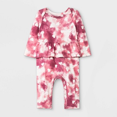 Grayson Mini Baby Girls' Heart Tie-Dye Long Sleeve Tutu Romper - Purple Newborn