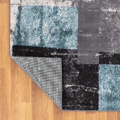 Blue and Gray Synthetic Reversible Geometric 5' x 7' Area Rug
