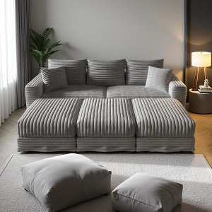 82.7" Plush Corduroy Convertible Sectional Sofa with Movable Ottomans - 1 of 4