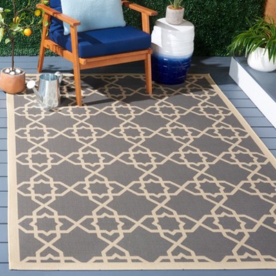 Gray and Beige Square Geometric Indoor/Outdoor Area Rug