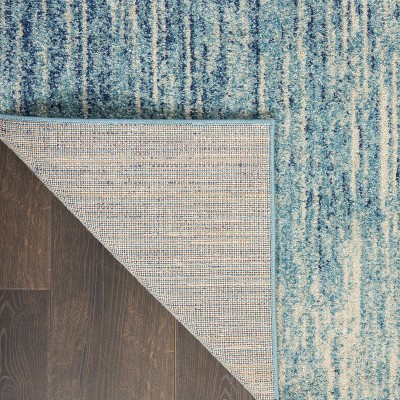 Round Blue Geometric Synthetic Easy Care Rug, 8 ft