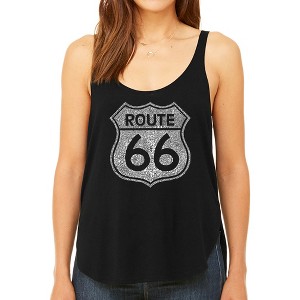 LA Pop Art Women's Premium Word Art Flowy Tank Top - CITIES ALONG THE LEGENDARY ROUTE 66 - 1 of 4