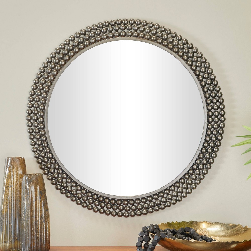 Photos - Wall Mirror Metal Round with Beaded Detailing  Black - CosmoLiving by Cosmo