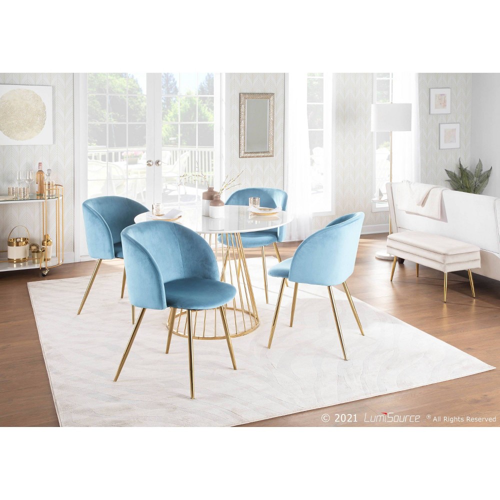 Photos - Dining Table Set of 2 Fran Contemporary Dining Chairs Steel/Velvet Gold/Light Blue - LumiSource: Padded Bucket Seat, Metal Legs