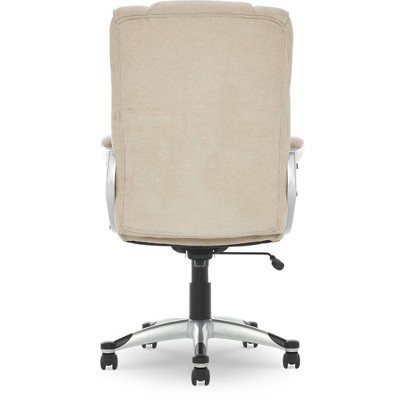 Fawn Tan High-Back Swivel Executive Office Chair with Metal Base