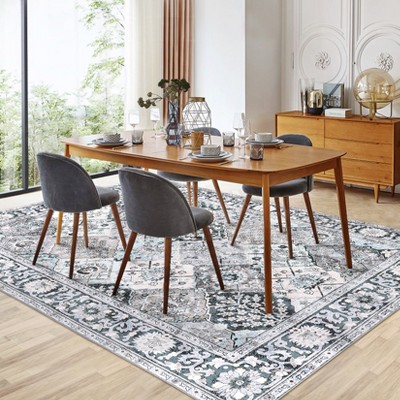 Garvee Vintage Floral Area Rug, Non-Slip Stain Resistant Washable Indoor Print Carpet for Living Room Kitchen Entryway Bathroom Bedroom Office