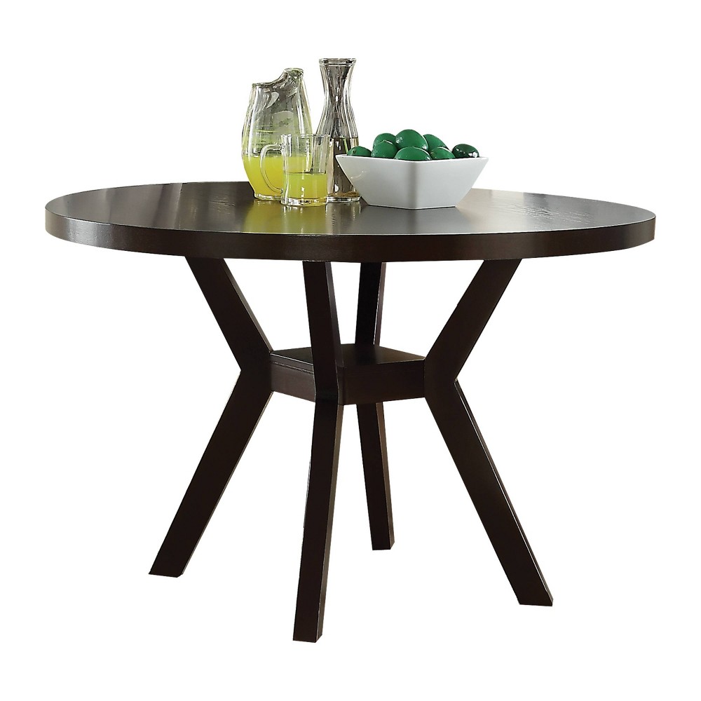 Drake Dining Table Wood/Espresso - Acme Furniture: Flared Legs, Lower Shelf, Seats 4