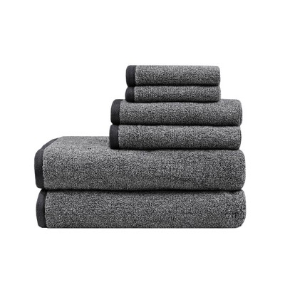 6pc Woolrich Marle Cotton Dobby Yarn Dyed Towel Set Black