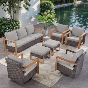 Gymojoy 7 Pieces Outdoor Sofa Swivel Chair Ottoman with Patio Chair Set - 1 of 4