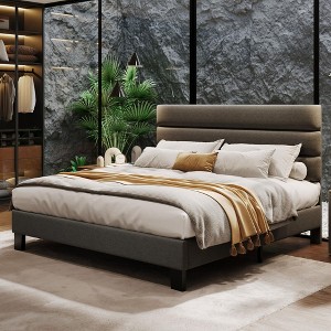 GustoWave Bed Frame with Adjustable Headboard, Wooden Slats Support - 1 of 4