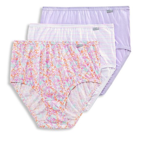 Jockey Womens Plus Size Elance Brief 3 Pack Underwear Briefs 100% Cotton 11 Wild Flowers/violet