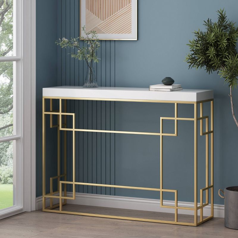 Depue Modern Glam Geometric Console Table Gold/White - Christopher Knight Home, 3 of 12
