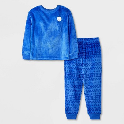 Boys' 2pc 'Smiley Fair Isle' Long Sleeve Cozy Pajama Set - Cat & Jack™ Blue M