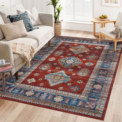 Machine Washable Area Rugs, Vintage Floor Carpet with Non-Slip Backing, Stain-Resistant Oriental Medallion Accent Rugs