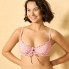 Women's Ditsy Floral Print Lettuce Edge Underwire Bikini Top with Center Front Lacing Detail - Wild Fable™ Pink - 3 of 3