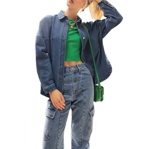 August Sky Women's Oversized Denim Shacket - 1 of 3