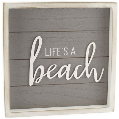 AuldHome Design 10" Rustic Home Sign, Life's a Beach, Gray Wood Plaque w/ Farmhouse Shiplap