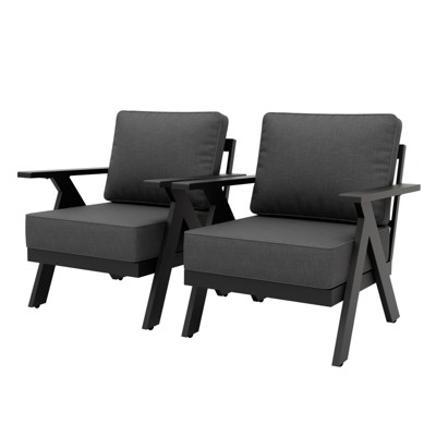 EAGLE PEAK Urban Slate Modern Patio Accent Chair Set of 2 with Thick Cushions, Black/Gray