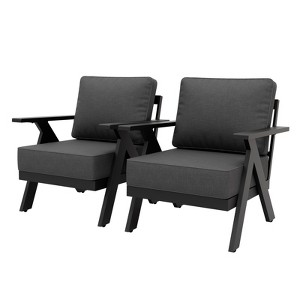EAGLE PEAK Urban Slate Modern Patio Accent Chair Set of 2 with Thick Cushions, Black/Gray - 1 of 4
