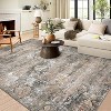 9x12 Living Room Rug Washable, Soft Vintage Distressed Large Bedroom Rugs Retro Abstract Foldable Indoor Floor Carpet, Low Pile Non-Slip, Taupe Multi - 2 of 4