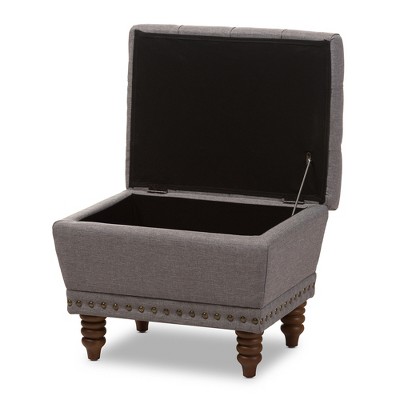 Annabelle Light Grey Tufted Storage Ottoman with Walnut Wood Legs