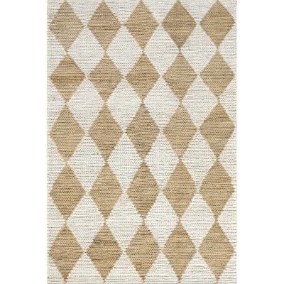 Natural and Ivory Diamond Striped Jute Blend 8x10 Area Rug