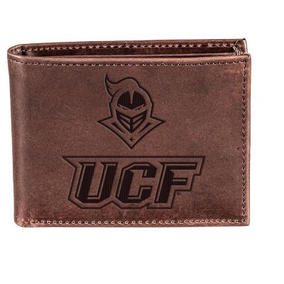 Evergreen NCAA UCF Knights Brown Leather Bifold Wallet Officially Licensed with Gift Box