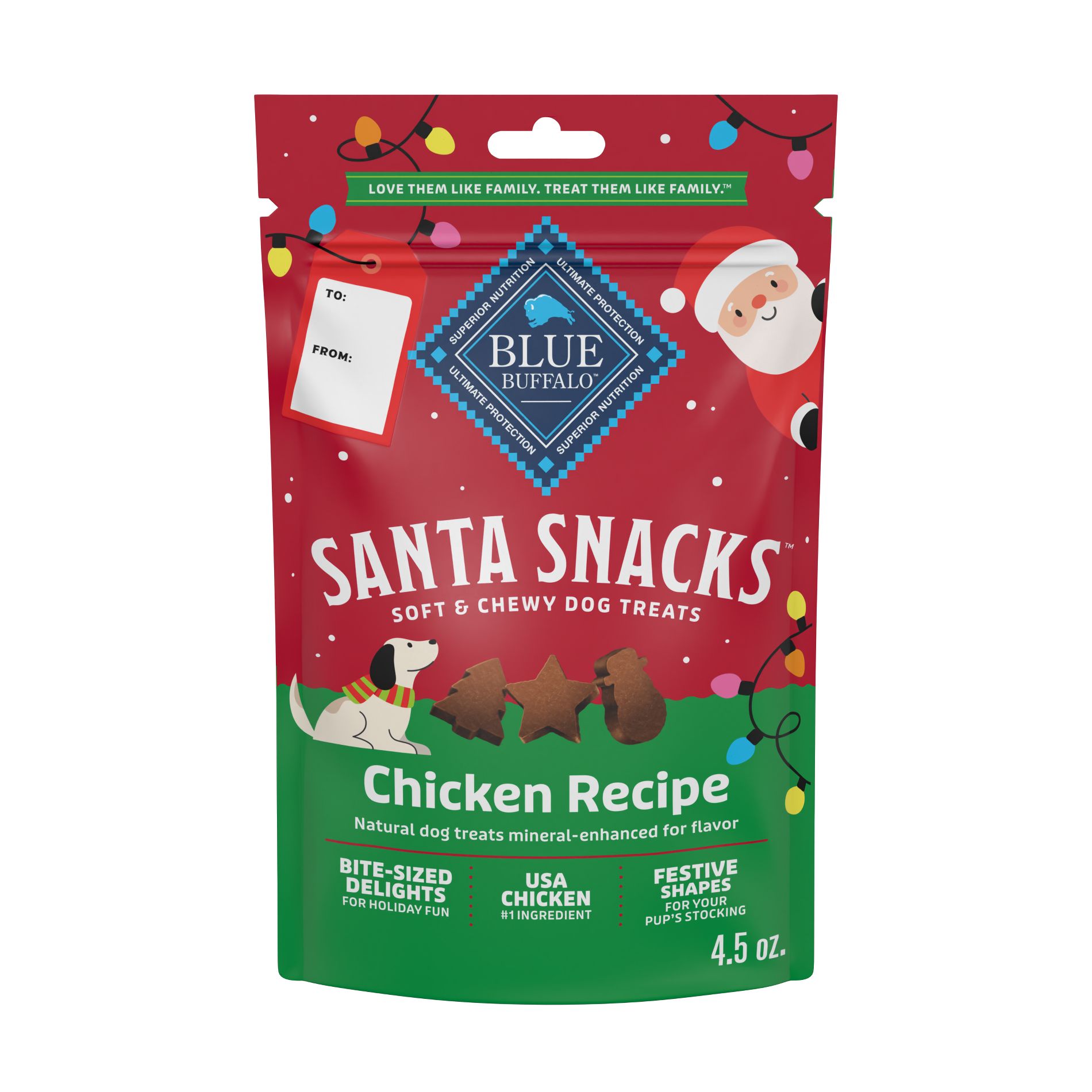 Blue Buffalo Santa Snacks Chicken Flavor Soft Moist Bits Chewy Dog Treats - 4.5oz