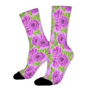 Watercolor Roses Women Printed Crew Socks Funny Funky Socks Soft Polyester Novelty Gifts for Artists Men - 1 of 4