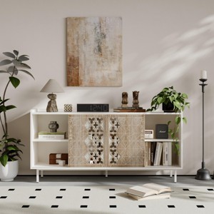 SEVOBAL Utility Storage Cabinets Mid Century Rustic Sliding Door Sideboard with Ample Storage for Living Room Kitchen, White, 58.66"*15.75"*28.62" - 1 of 4