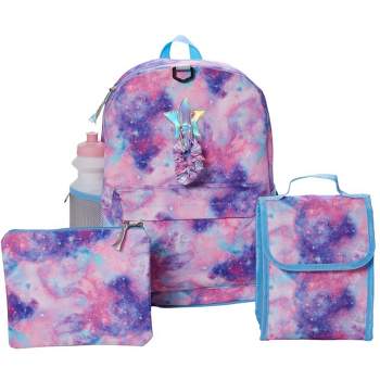 CLUB LIBBY LU Light Pink Galaxy Backpack Set for Girls, 16 inch, 6 Pieces - Includes Foldable Lunch Bag, Water Bottle, Scrunchie, & Pencil Case